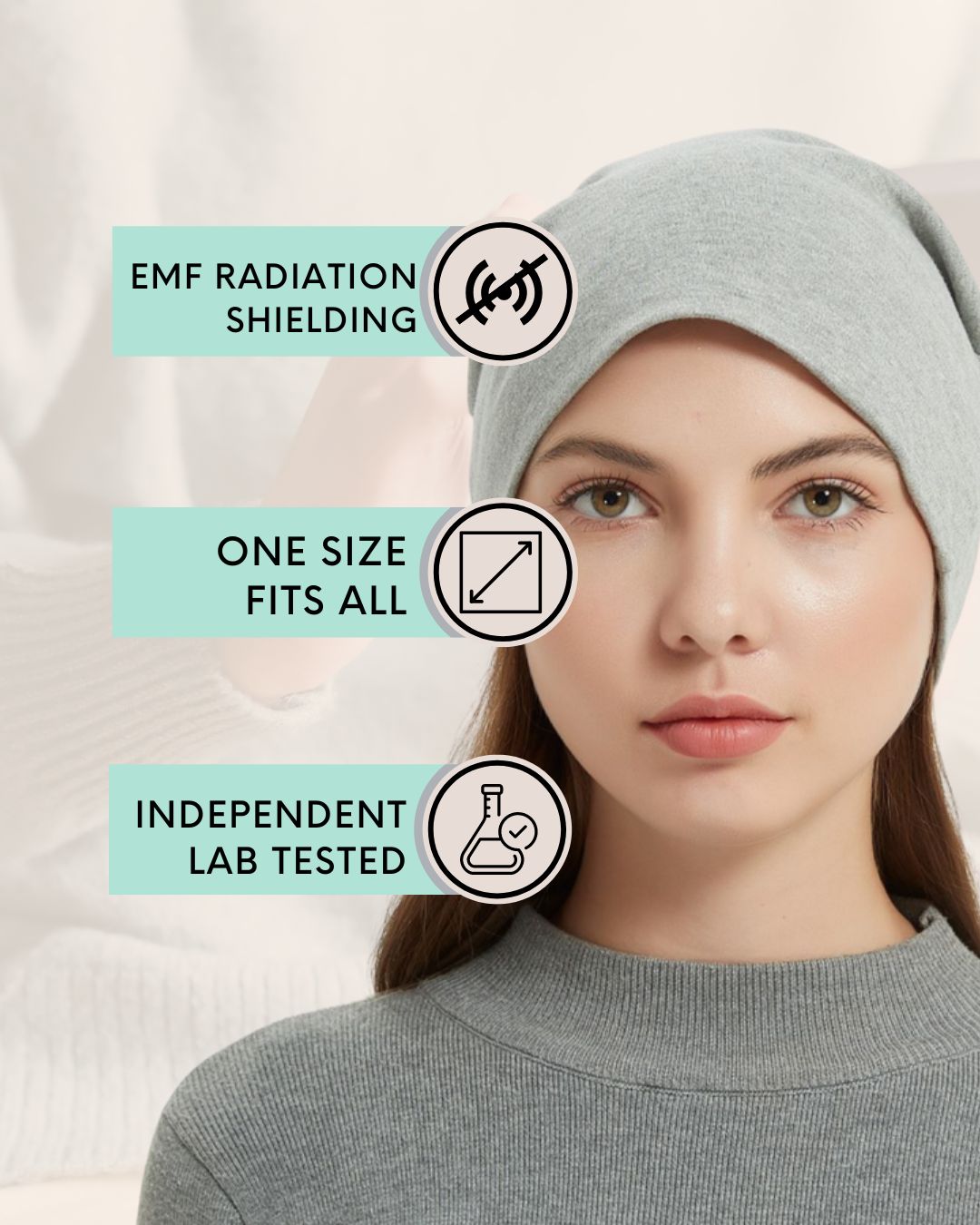 The Radia Smart® Slouch Beanie (Grey) offers EMF protection with silver-lined Faraday fabric that blocks RF, 5G, and wireless radiation. Designed to support fertility and overall wellness, this anti-radiation hat is soft, breathable, and stylish for everyday wear. It helps reduce exposure to harmful frequencies while providing comfort and peace of mind. Perfect for health-conscious individuals seeking modern protection in a relaxed, casual design.